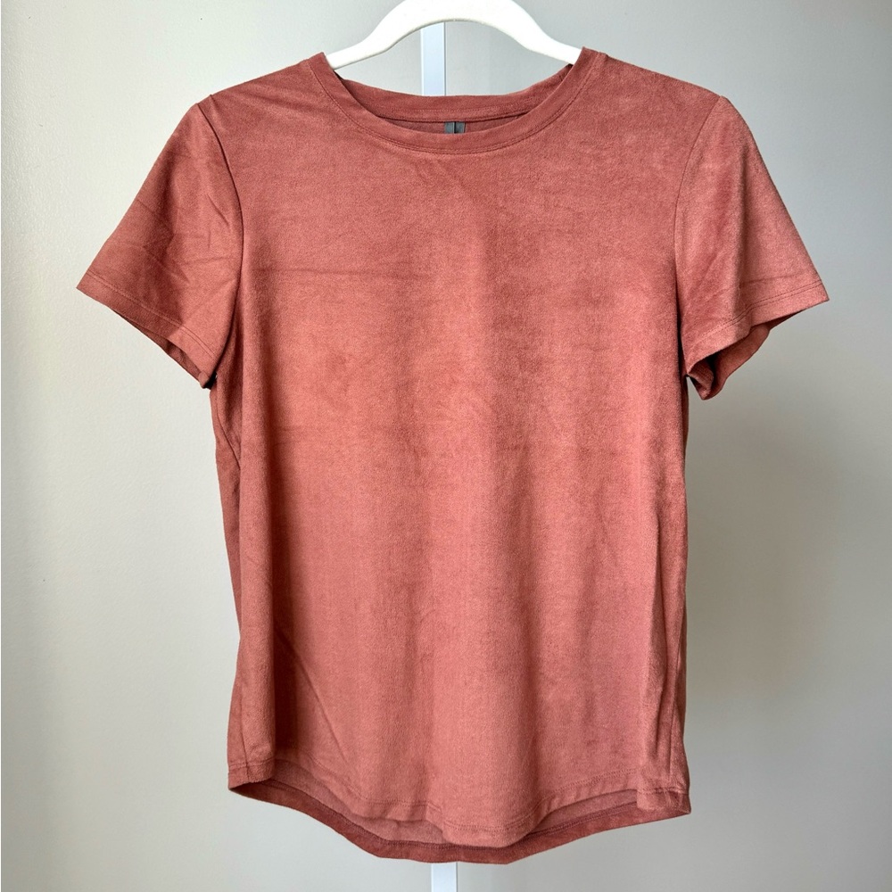 BY ANTHROPOLOGIE | Faux Suede Copper Pink Short Sleeve Top Sz XS